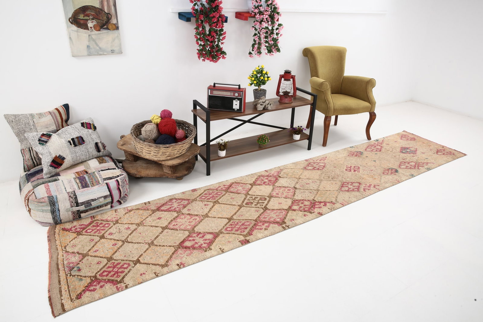 2'7'' x 12'10'' Vintage Wool Runner Rug - 4992: Title: 2'7'' x 12'10'' Vintage Wool Runner Rug - 4992 Description:2'7'' x 12'10'' Vintage Wool Runner Rug - 4992 Origin:Turkiye Date/Period:1960-90 Materials:Wool,Cotton Dimension:2'7''x12'10'' ft,