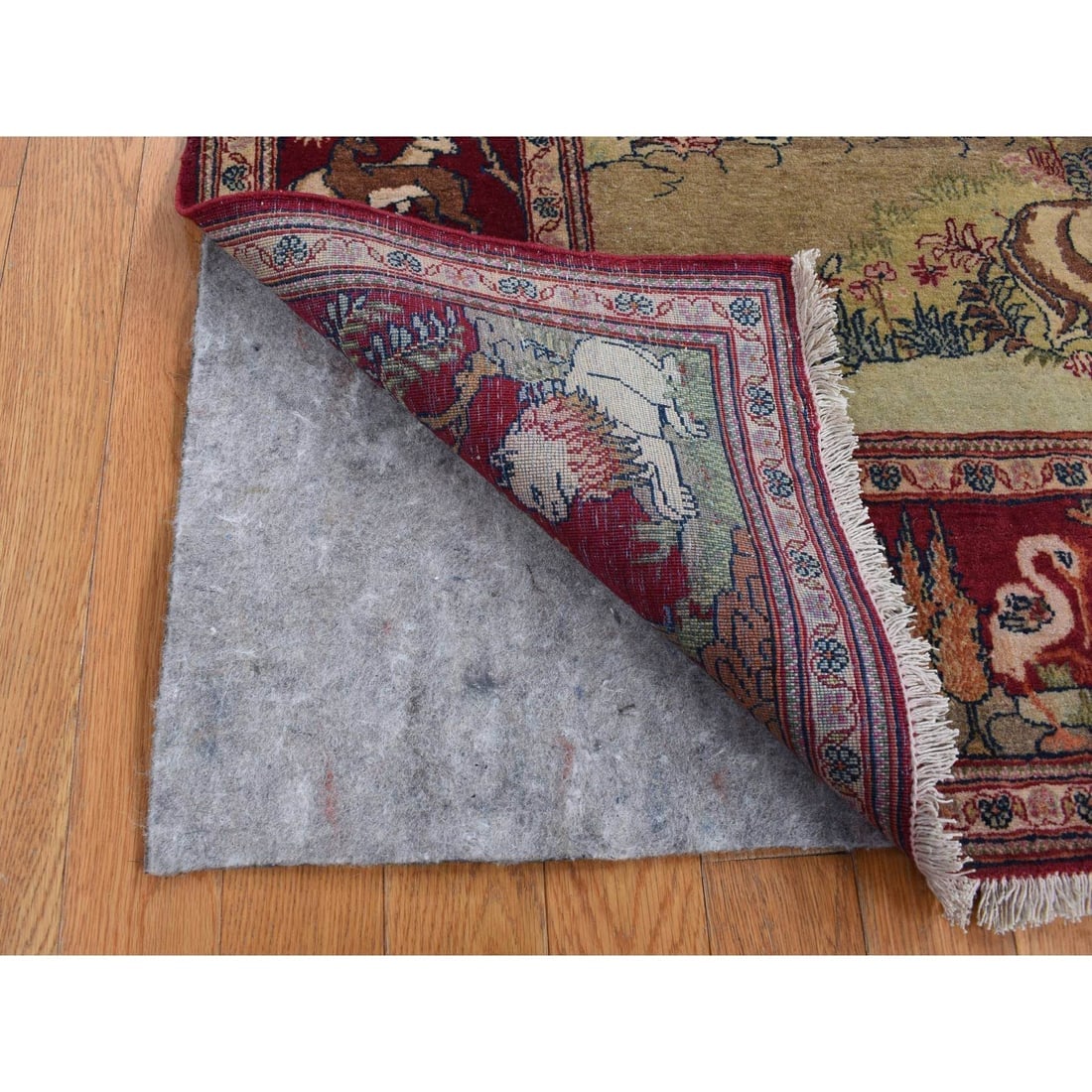 White Antique Persian Pictorial Kashan Pictorial Hand Knotted Wool Rug - 4