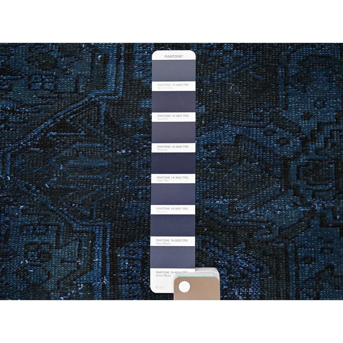 Navy Blue Overdyed Vintage Persian Tabriz Hand Knotted Wool Runner Rug - 4