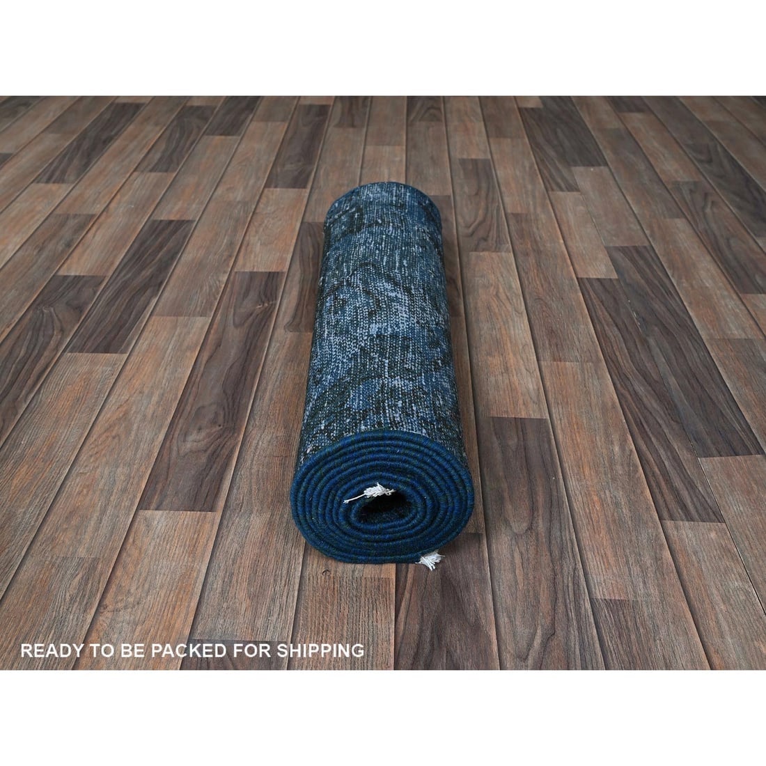 Navy Blue Overdyed Vintage Persian Tabriz Hand Knotted Wool Runner Rug - 5