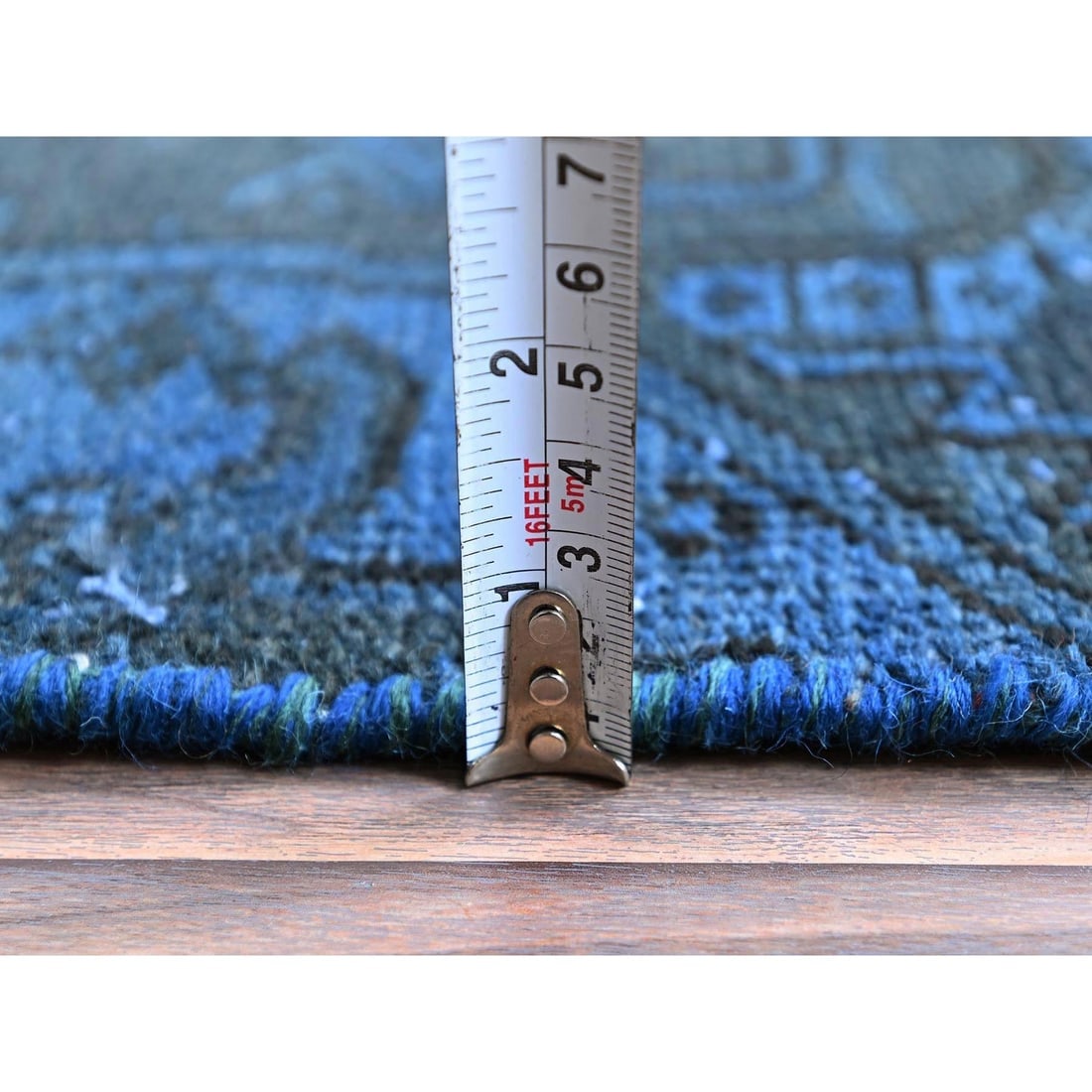 Navy Blue Overdyed Vintage Persian Tabriz Hand Knotted Wool Runner Rug - 6