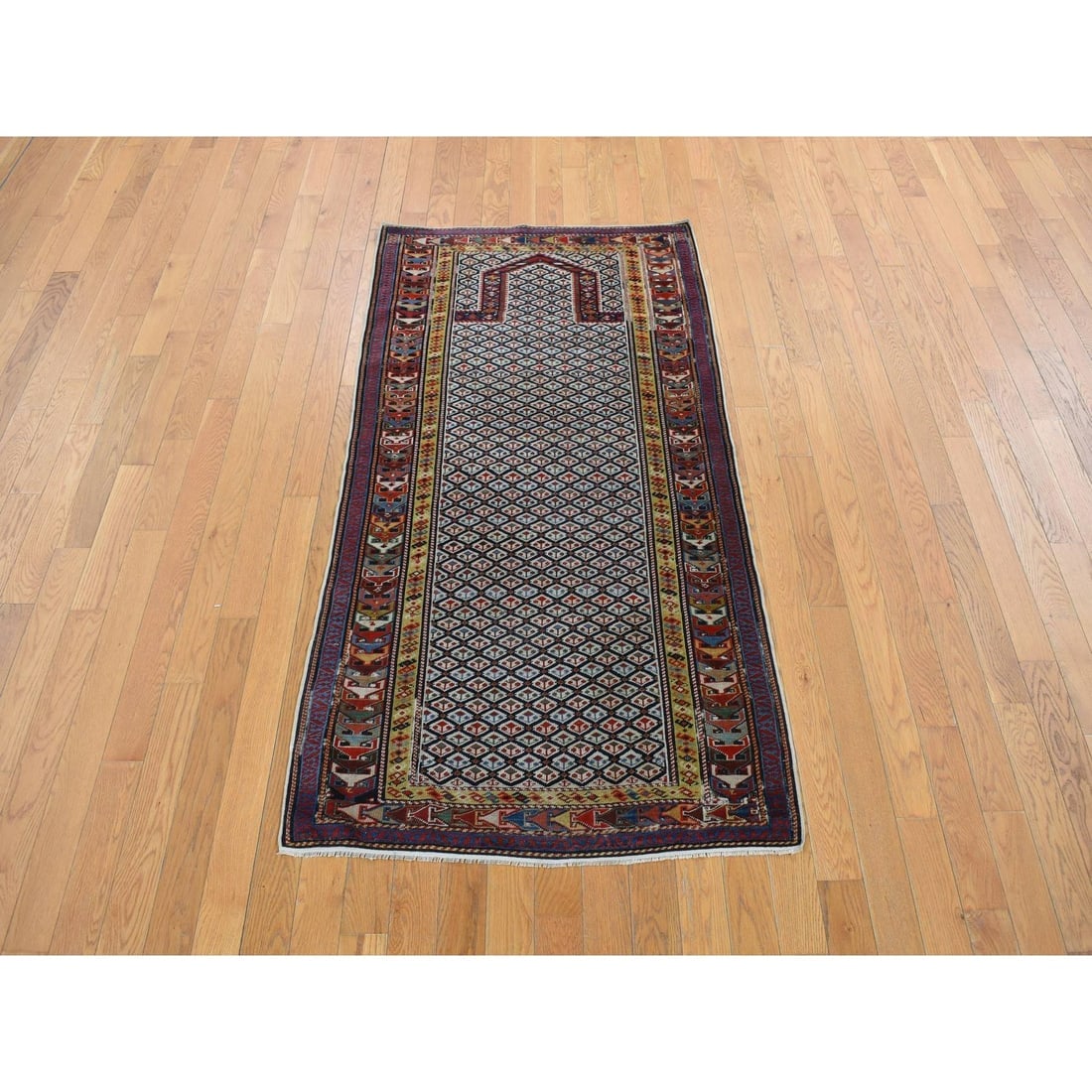 Smoke White Antique Shirvan, 100% Wool, Hand Knotted, Runner Rug - 2