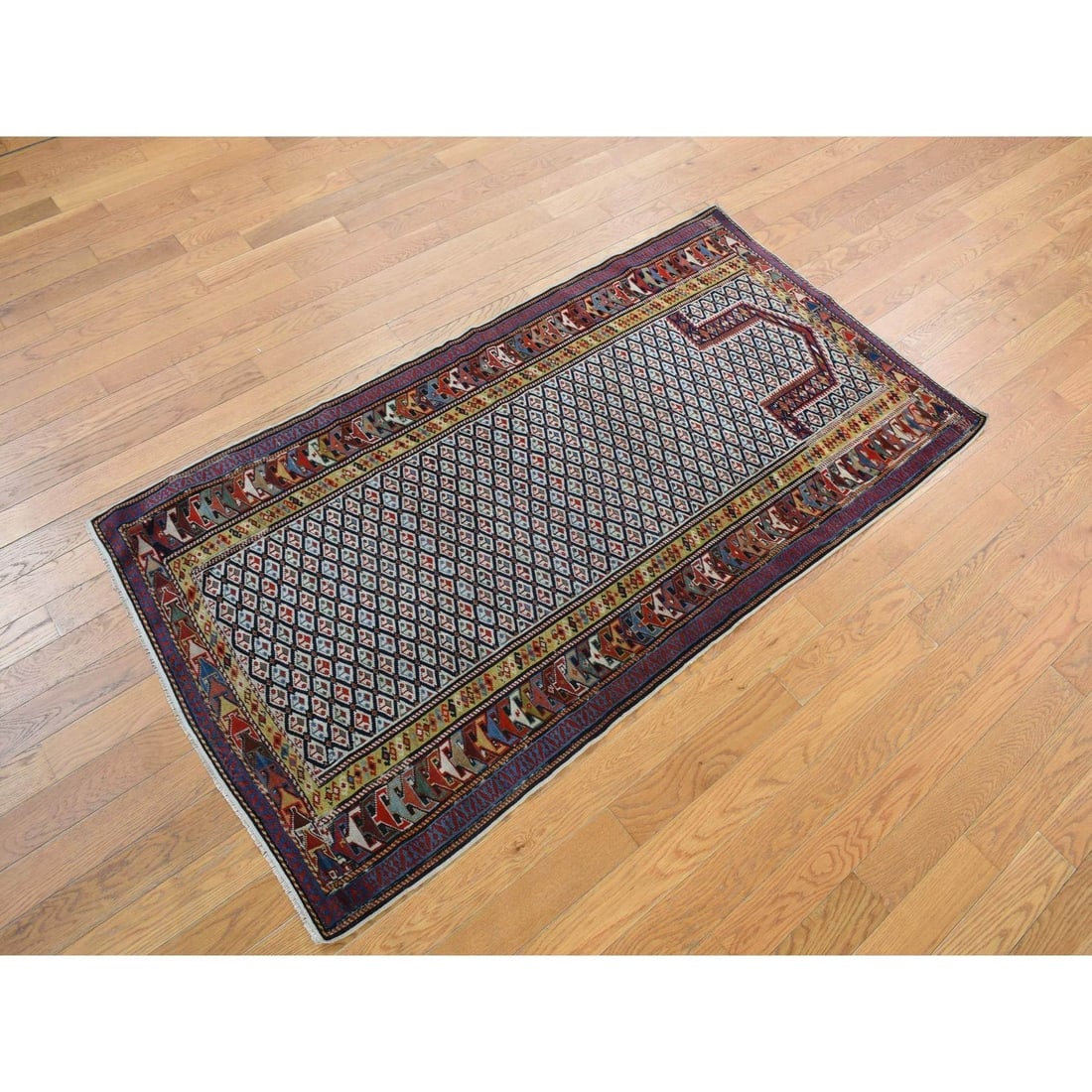 Smoke White Antique Shirvan, 100% Wool, Hand Knotted, Runner Rug - 3