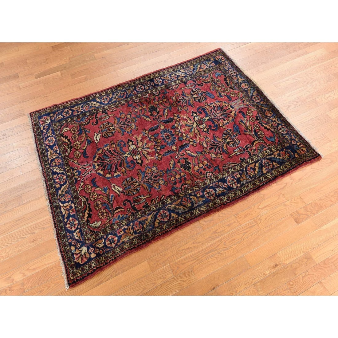 Ruby Red Antique Persian Lilihan Clean Hand Knotted Pure Wool Rug - 3