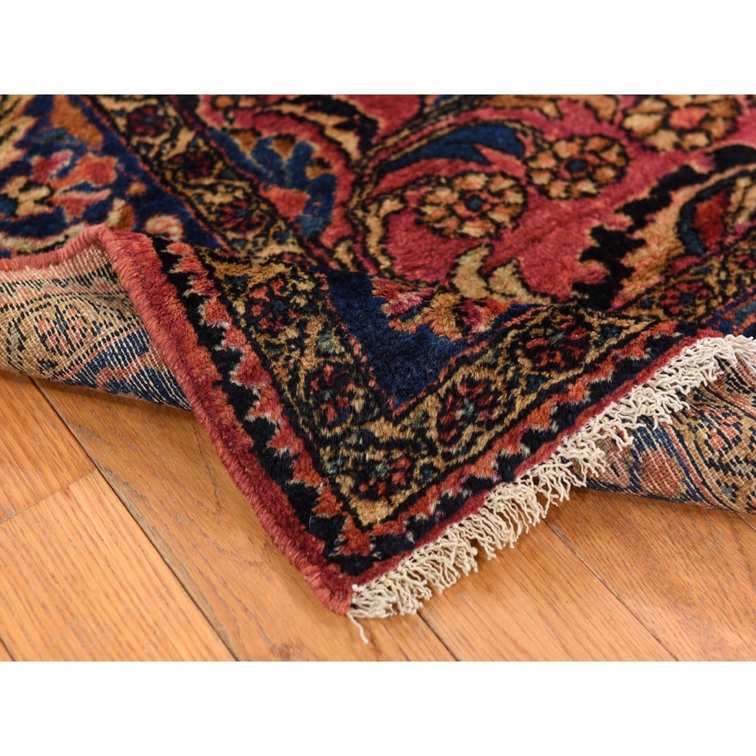 Ruby Red Antique Persian Lilihan Clean Hand Knotted Pure Wool Rug - 4