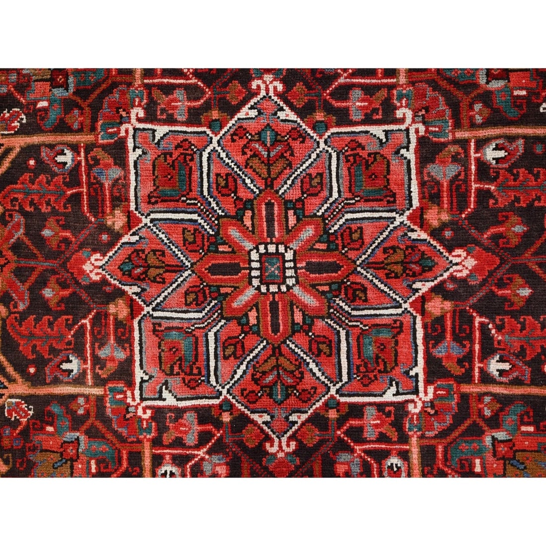 Chili Red, Worn Wool, Hand Knotted, Semi Antique Persian Heriz Rug - 8