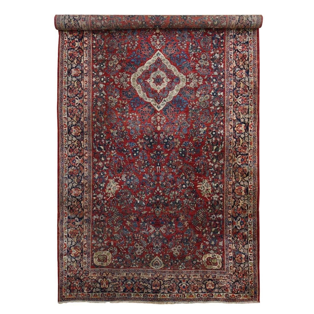 Barn Red Antique Persian Sarouk Rare Gallery Size Oriental Rug - 2