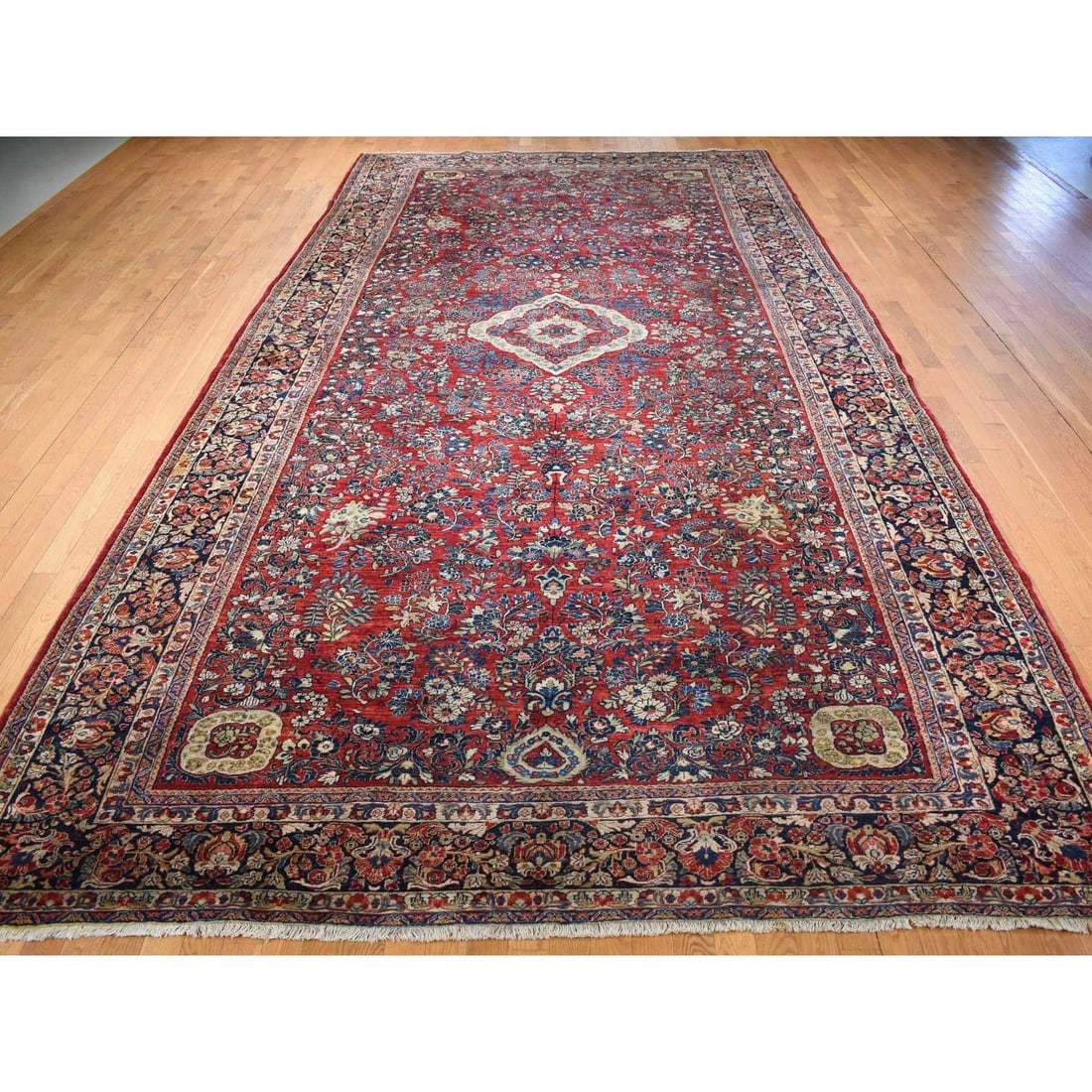 Barn Red Antique Persian Sarouk Rare Gallery Size Oriental Rug - 3