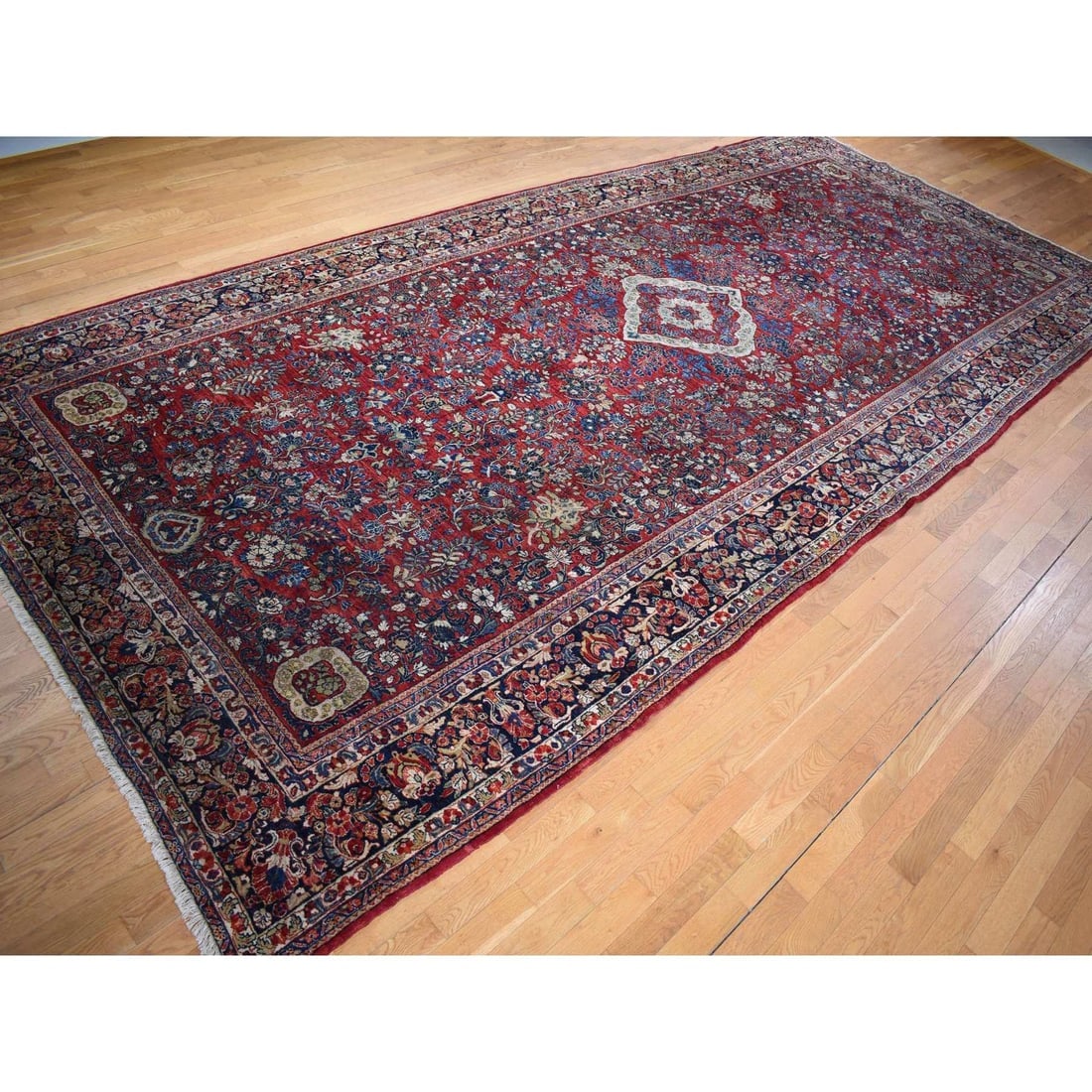 Barn Red Antique Persian Sarouk Rare Gallery Size Oriental Rug - 4