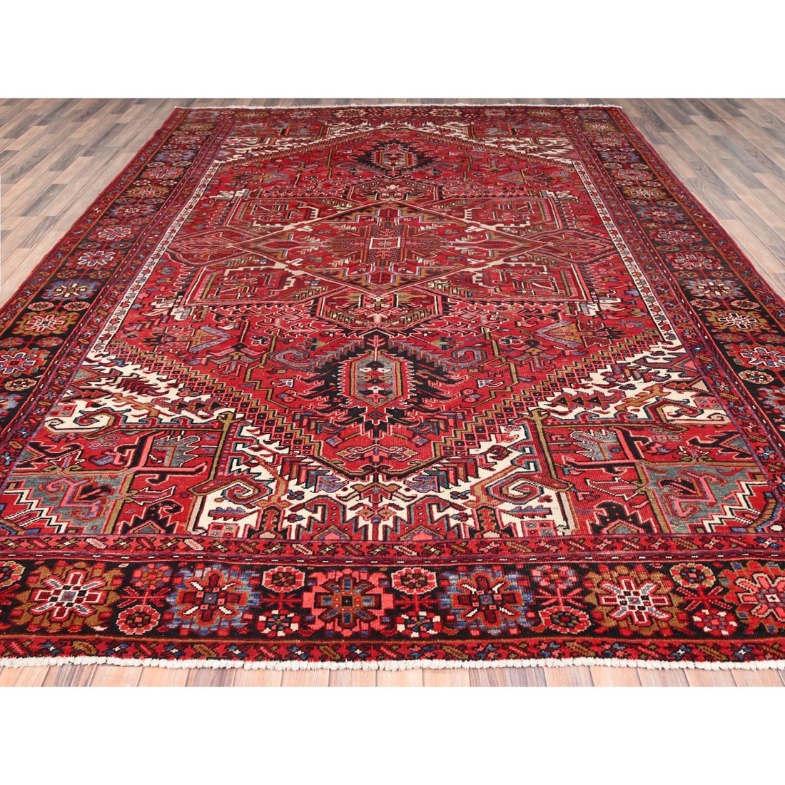 Desire Red, Pure Wool, Hand Knotted, Vintage Persian Heriz Rug - 2