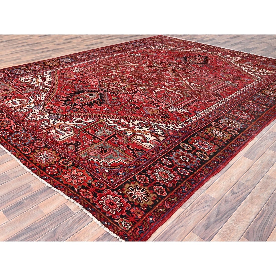 Desire Red, Pure Wool, Hand Knotted, Vintage Persian Heriz Rug - 3