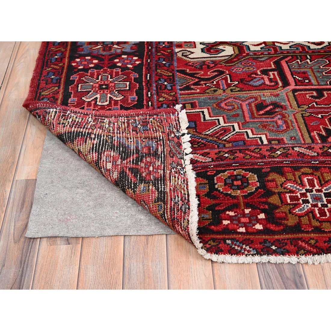 Desire Red, Pure Wool, Hand Knotted, Vintage Persian Heriz Rug - 4