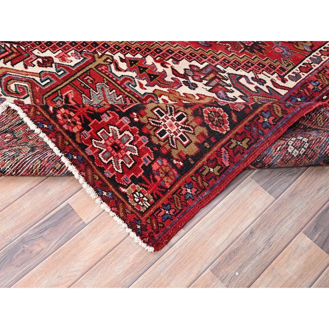 Desire Red, Pure Wool, Hand Knotted, Vintage Persian Heriz Rug - 6
