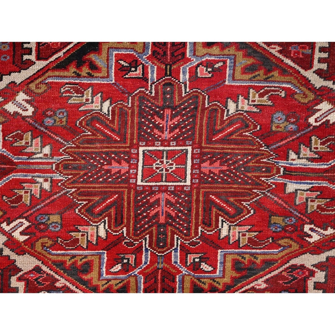Desire Red, Pure Wool, Hand Knotted, Vintage Persian Heriz Rug - 8