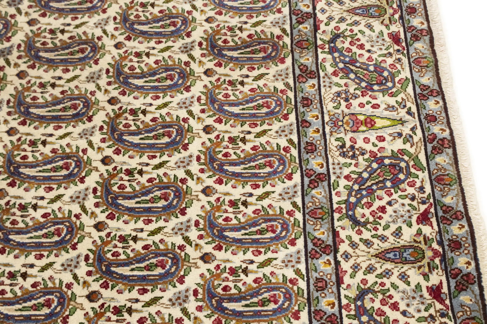 Semi Antique Cream Floral 5X8 Kashan Boteh Persian Rug - 10