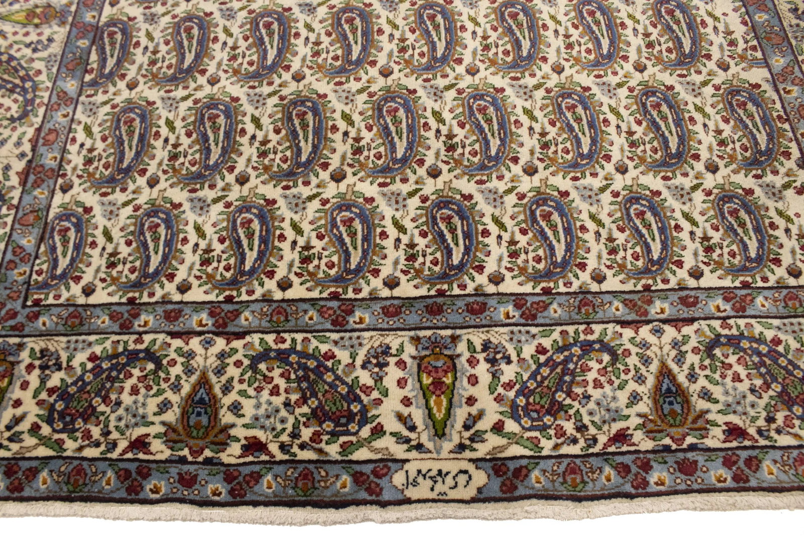 Semi Antique Cream Floral 5X8 Kashan Boteh Persian Rug - 16