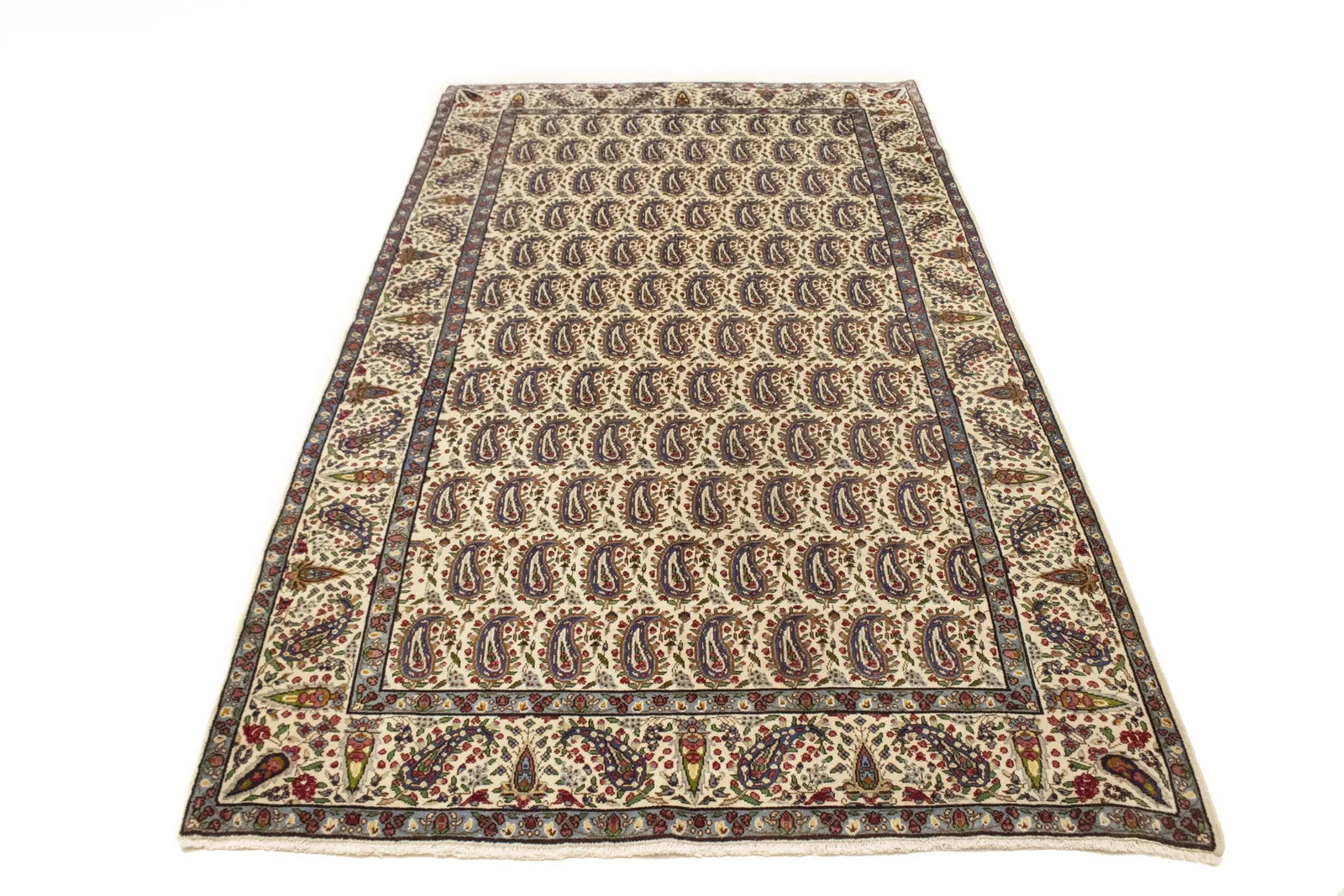 Semi Antique Cream Floral 5X8 Kashan Boteh Persian Rug - 3