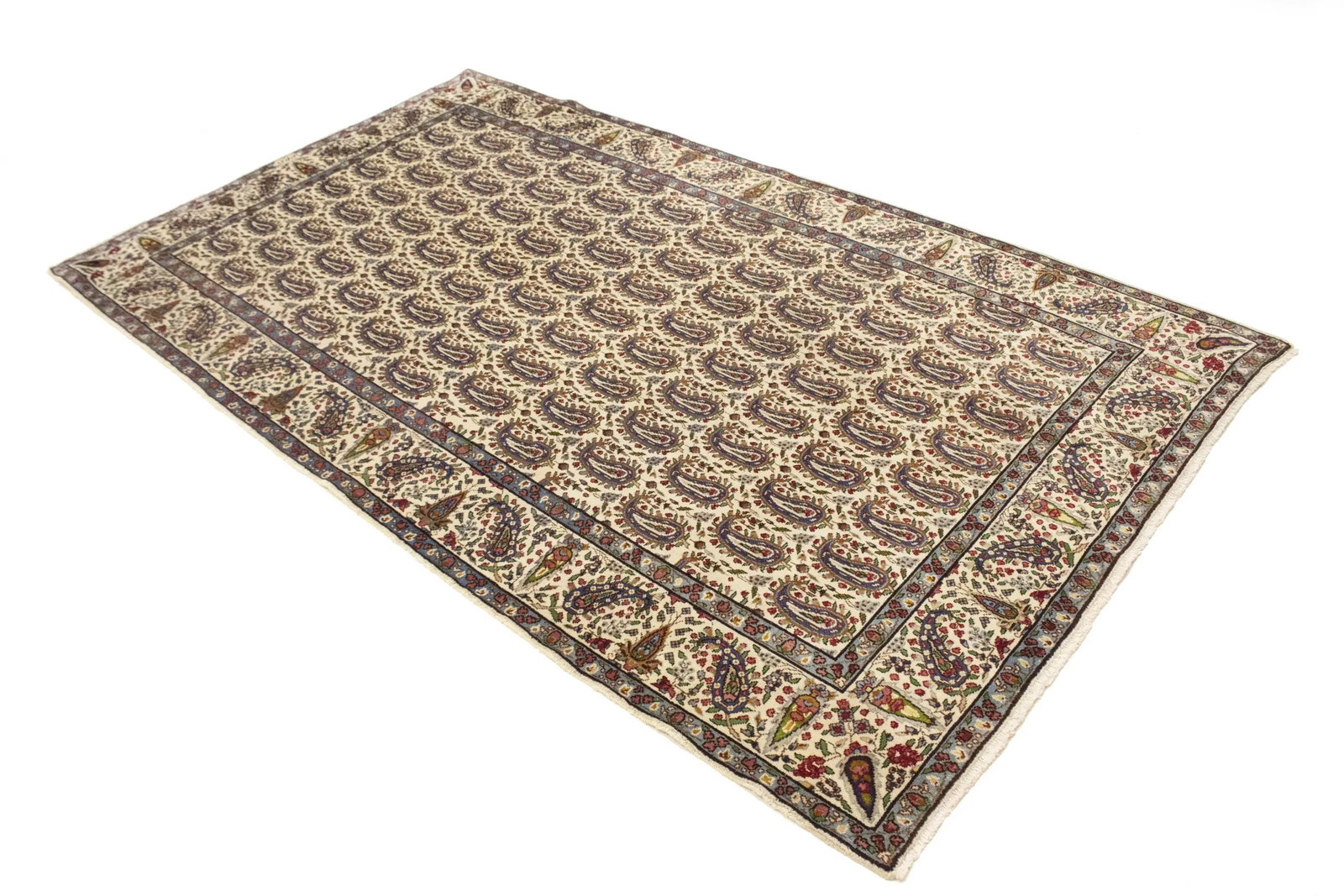 Semi Antique Cream Floral 5X8 Kashan Boteh Persian Rug - 4