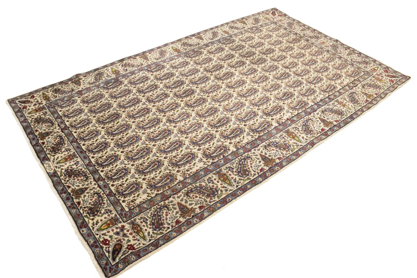 Semi Antique Cream Floral 5X8 Kashan Boteh Persian Rug - 5