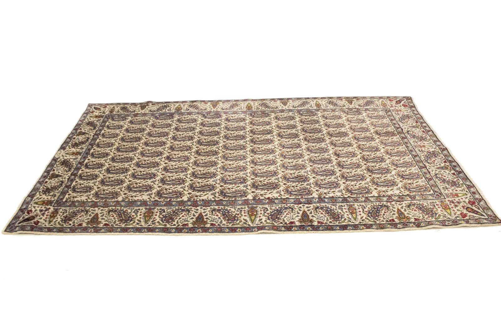 Semi Antique Cream Floral 5X8 Kashan Boteh Persian Rug - 6
