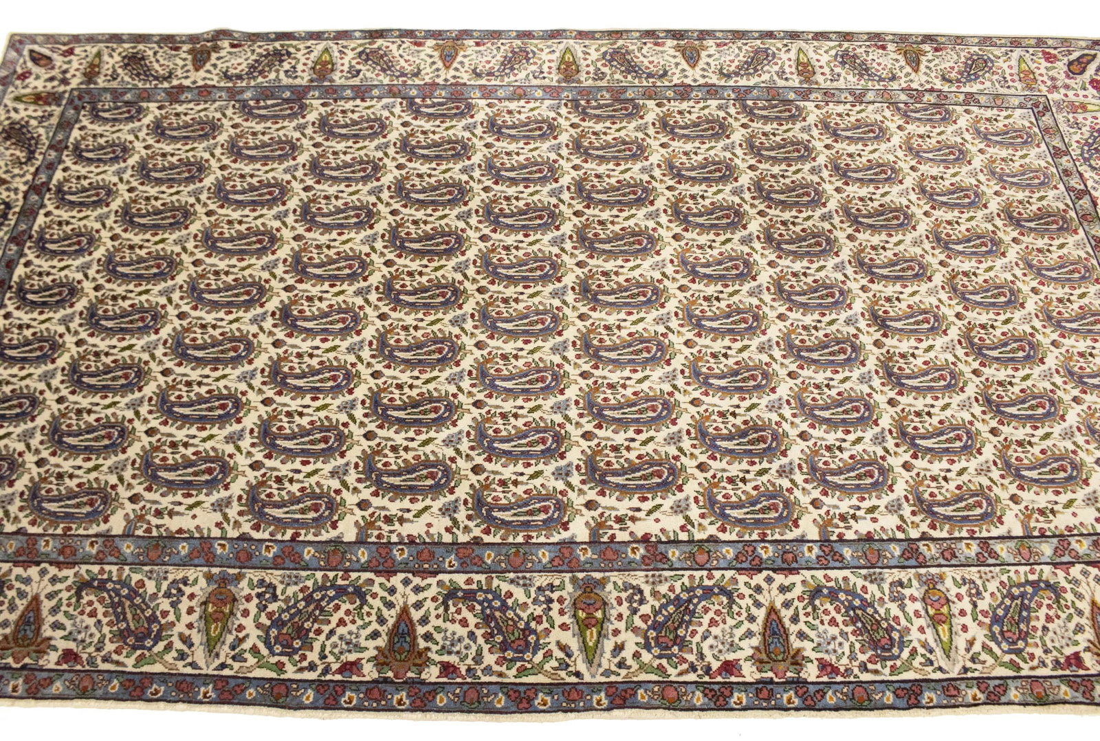 Semi Antique Cream Floral 5X8 Kashan Boteh Persian Rug - 7