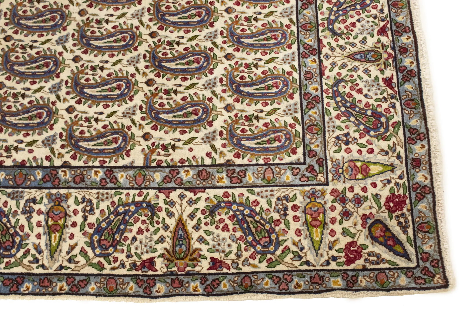 Semi Antique Cream Floral 5X8 Kashan Boteh Persian Rug - 9