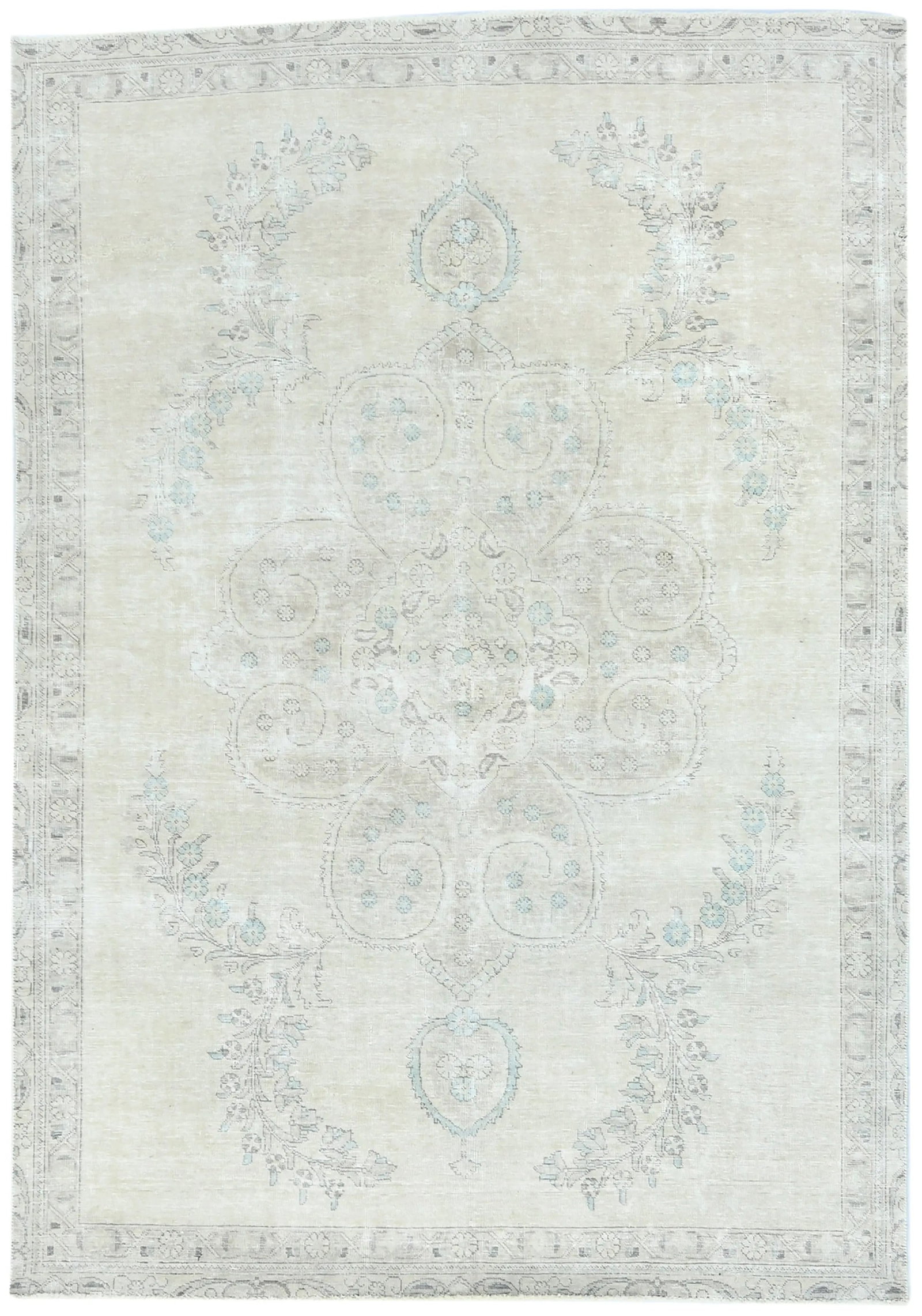 Antique Muted Beige Floral 7X10 Distressed Vintage Oriental Rug: Title:Antique Muted Beige Floral 7X10 Distressed Vintage Oriental Rug Description: Hand-knotted antique rug from the vintage Oriental tradition Traditional floral design adds and heritage charm to