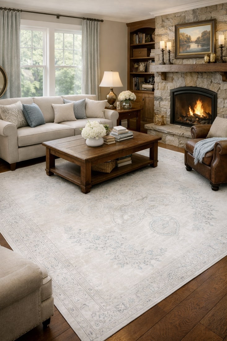 Antique Muted Beige Floral 7X10 Distressed Vintage Oriental Rug - 2