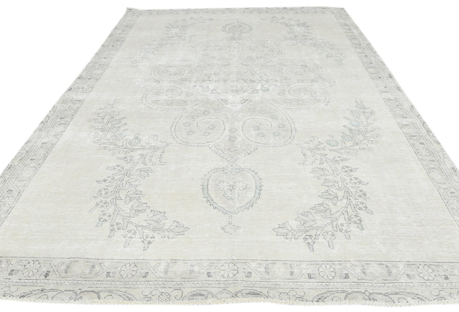 Antique Muted Beige Floral 7X10 Distressed Vintage Oriental Rug - 3