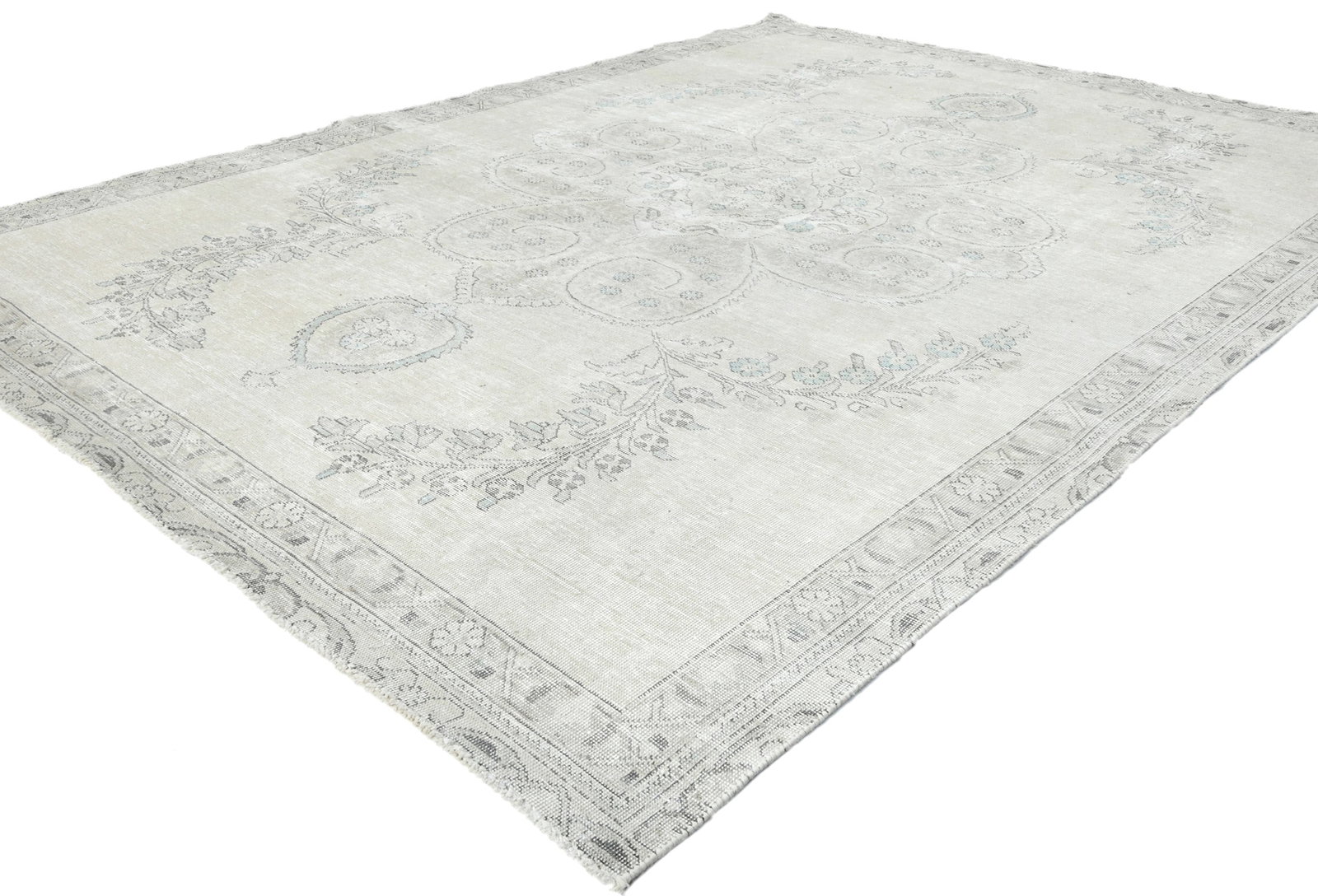 Antique Muted Beige Floral 7X10 Distressed Vintage Oriental Rug - 4