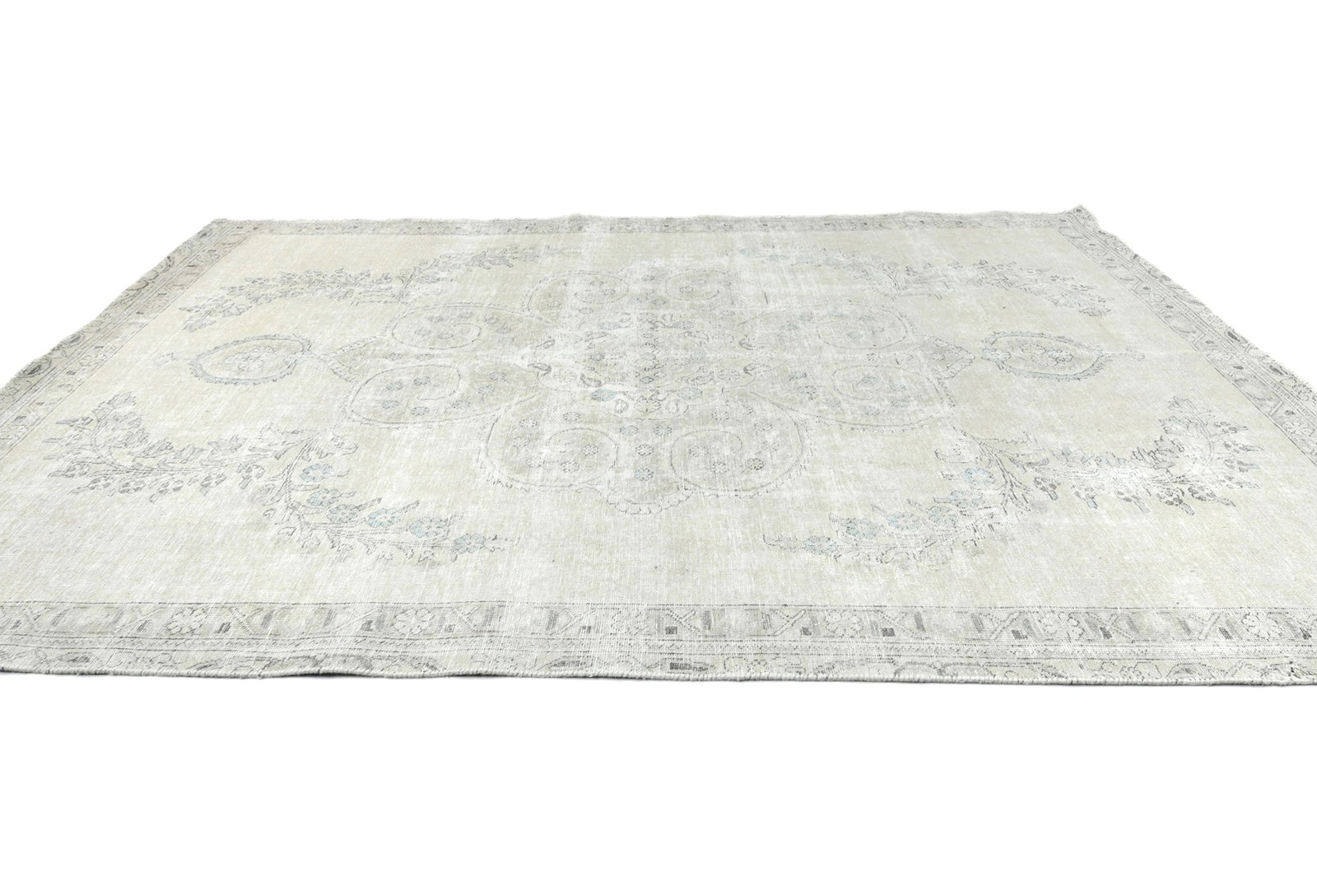 Antique Muted Beige Floral 7X10 Distressed Vintage Oriental Rug - 5