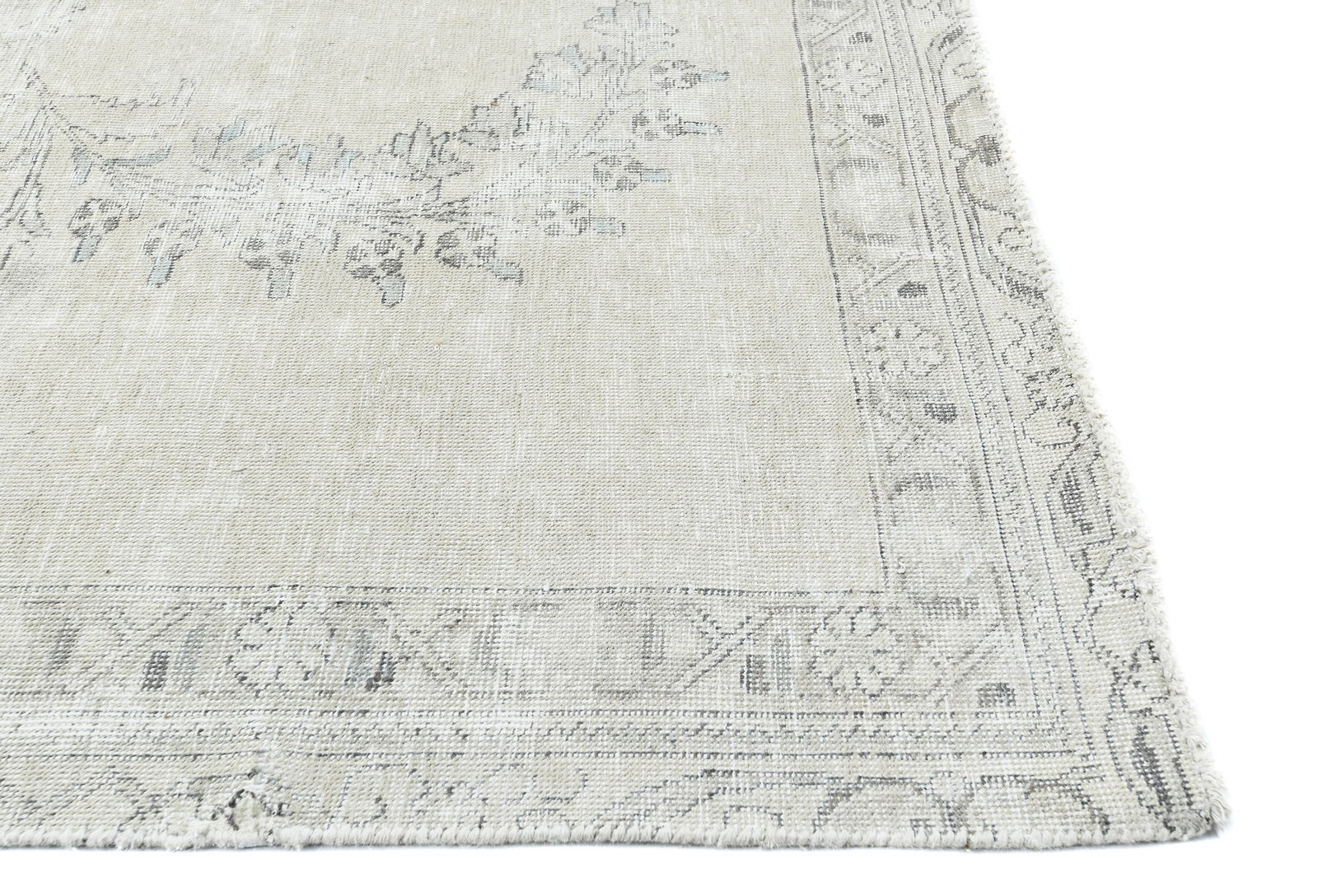 Antique Muted Beige Floral 7X10 Distressed Vintage Oriental Rug - 9