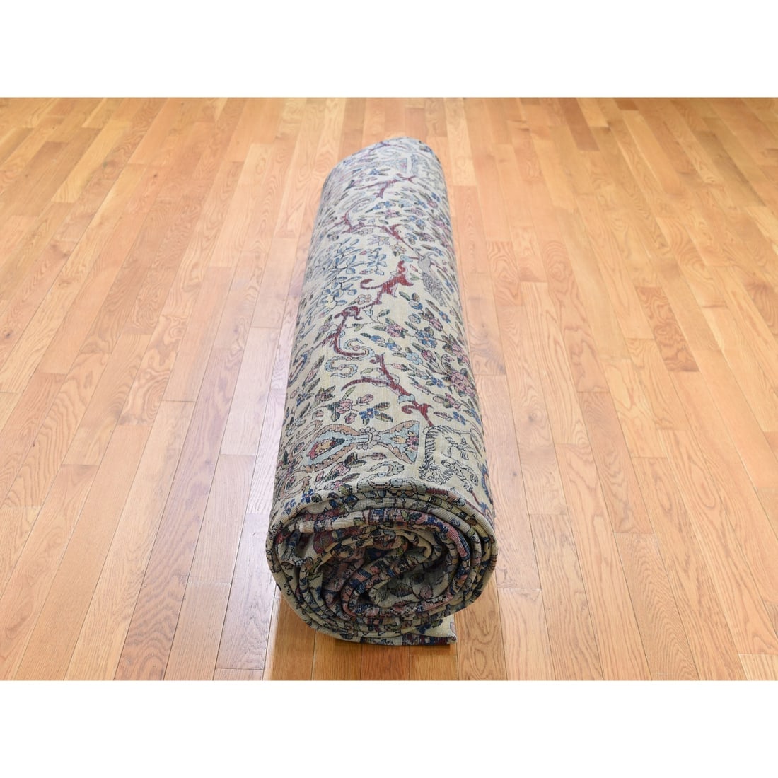 White Antique Persian Kerman Hand Knotted Pure Wool Oversized Rug - 9