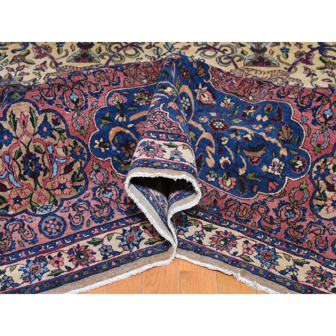 White Antique Persian Kerman Hand Knotted Pure Wool Oversized Rug - 5