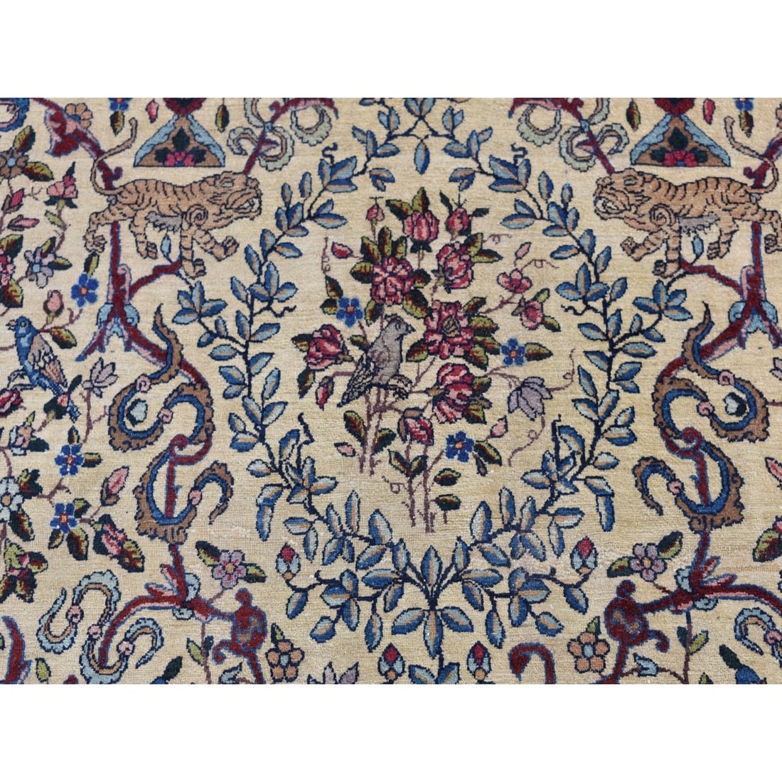 White Antique Persian Kerman Hand Knotted Pure Wool Oversized Rug - 8