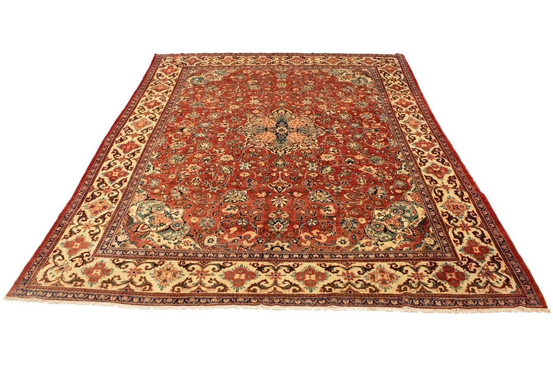 Vintage Orange-red Traditional 10X14 Mahal Persian Rug - 3
