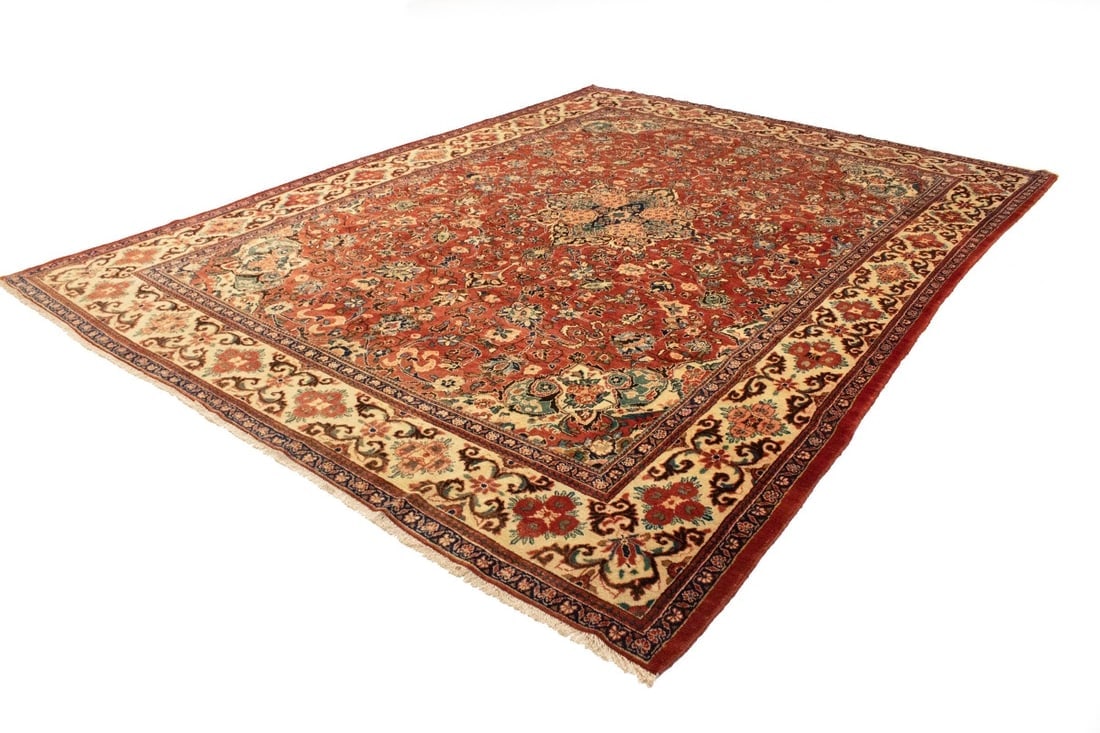 Vintage Orange-red Traditional 10X14 Mahal Persian Rug - 4