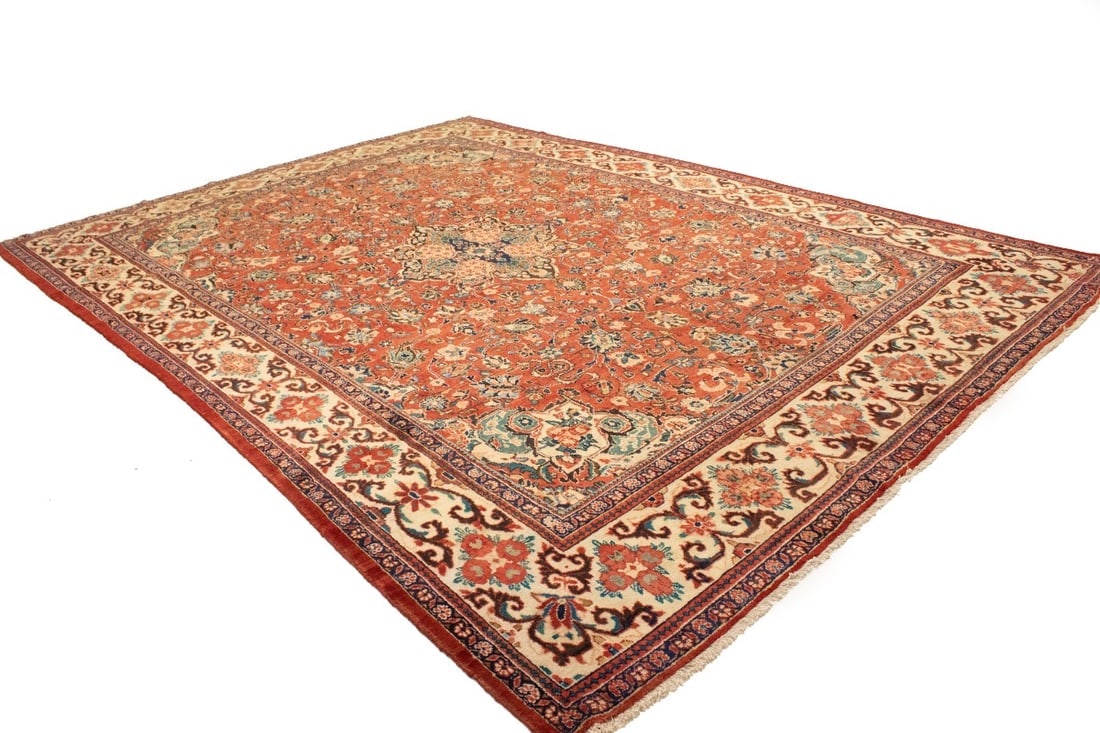 Vintage Orange-red Traditional 10X14 Mahal Persian Rug - 6