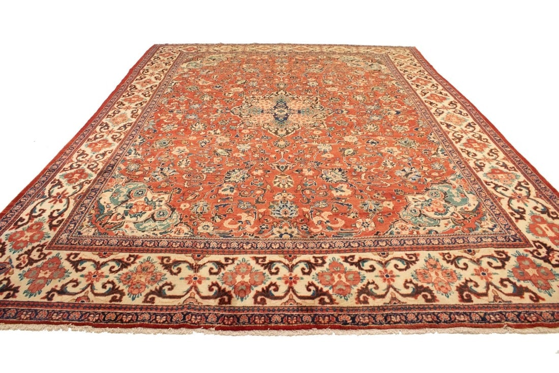 Vintage Orange-red Traditional 10X14 Mahal Persian Rug - 7