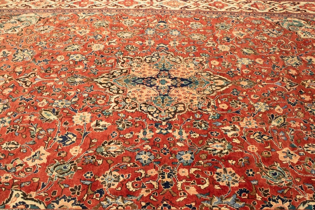 Vintage Orange-red Traditional 10X14 Mahal Persian Rug - 8