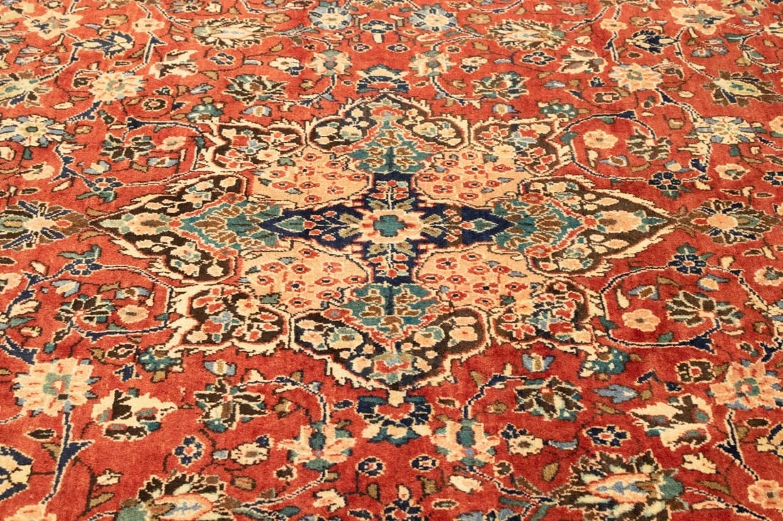 Vintage Orange-red Traditional 10X14 Mahal Persian Rug - 9