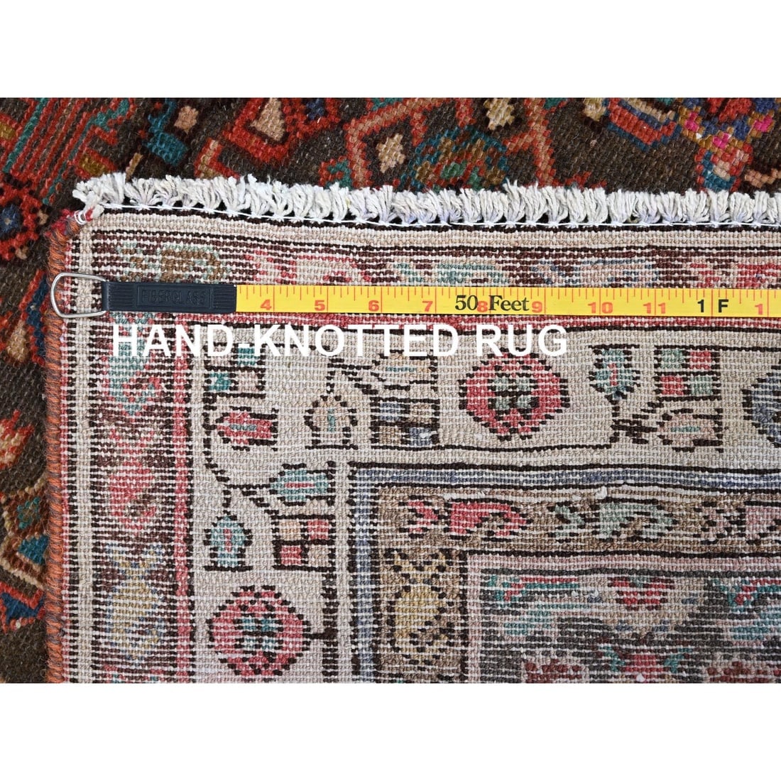 Brown Semi Antique Hand Knotted Hamadan Wool Wide and Long Runner Rug - 7