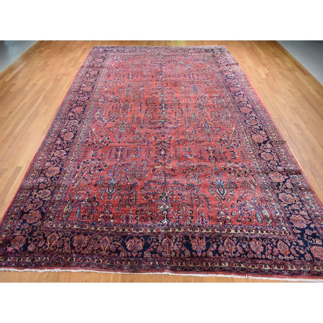 Ruby Red Antique Persian Sarouk Pure Wool Hand Knotted Clean Rug - 2