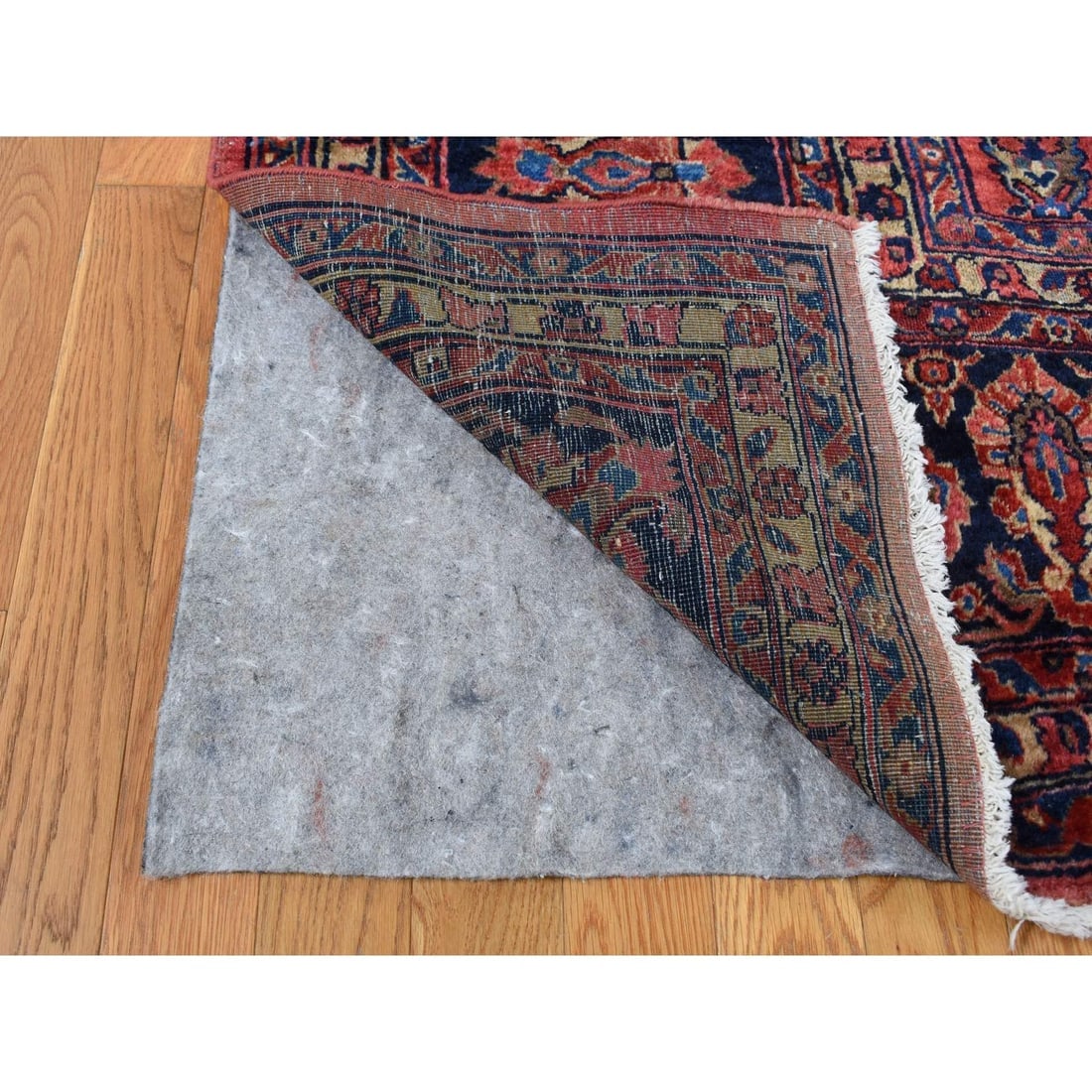 Ruby Red Antique Persian Sarouk Pure Wool Hand Knotted Clean Rug - 4