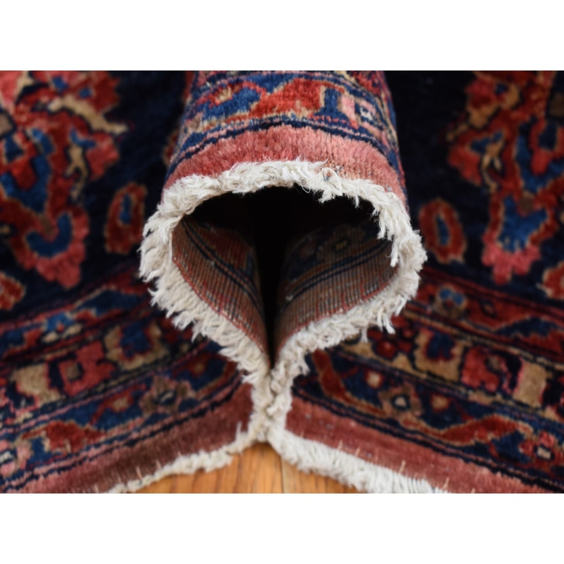Ruby Red Antique Persian Sarouk Pure Wool Hand Knotted Clean Rug - 5