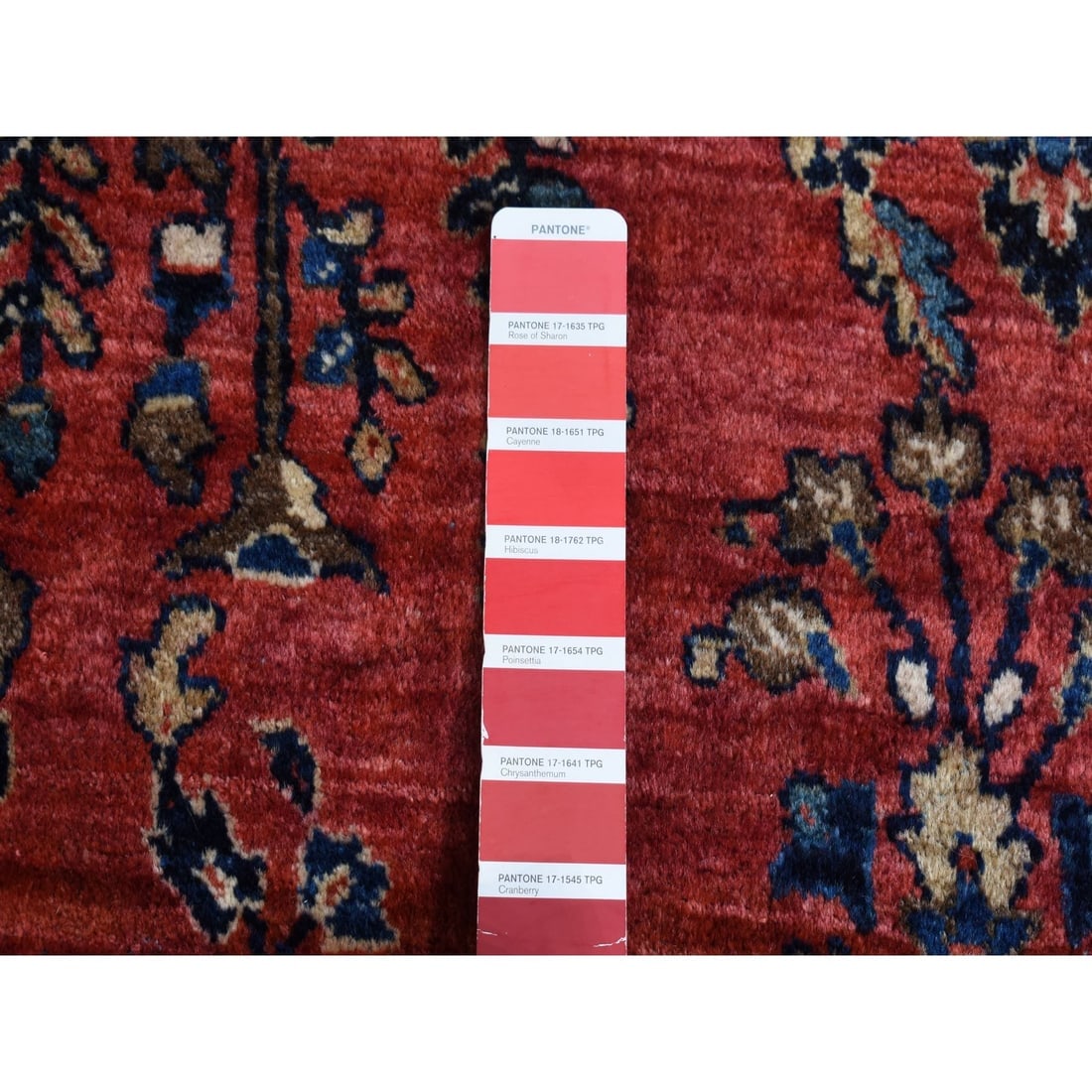 Ruby Red Antique Persian Sarouk Pure Wool Hand Knotted Clean Rug - 6