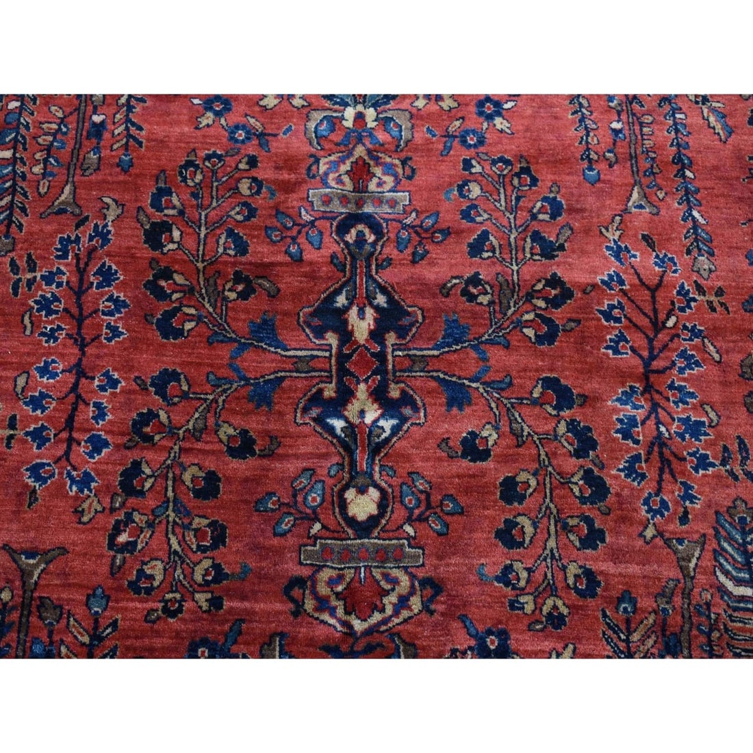 Ruby Red Antique Persian Sarouk Pure Wool Hand Knotted Clean Rug - 7