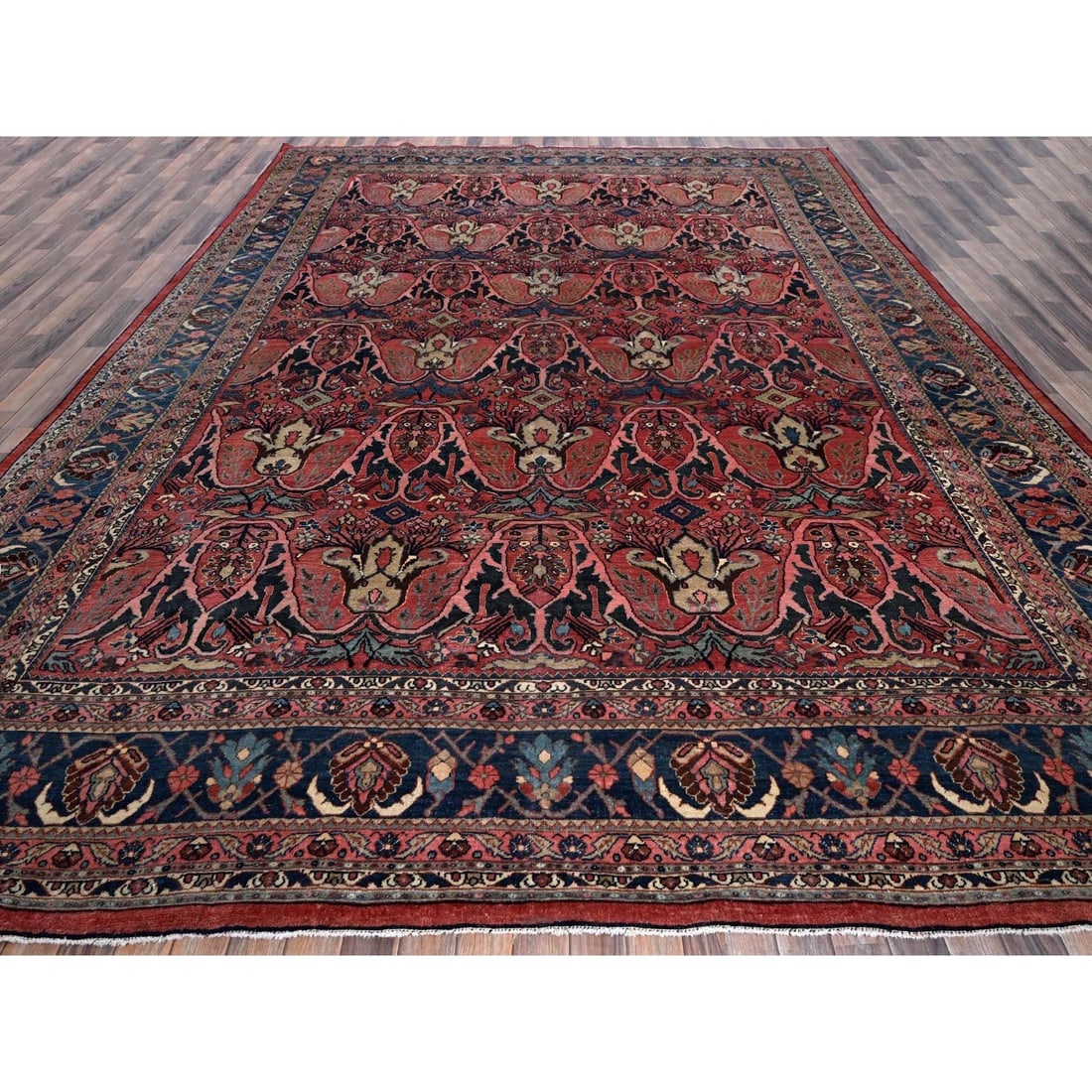 Crimson Red Antique Persian Bijar Garus Clean Hand Knotted Wool Rug - 2