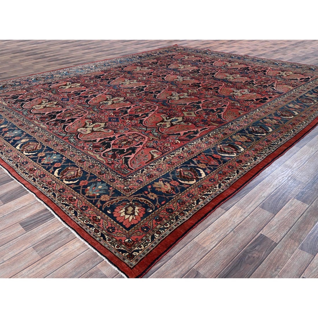 Crimson Red Antique Persian Bijar Garus Clean Hand Knotted Wool Rug - 3