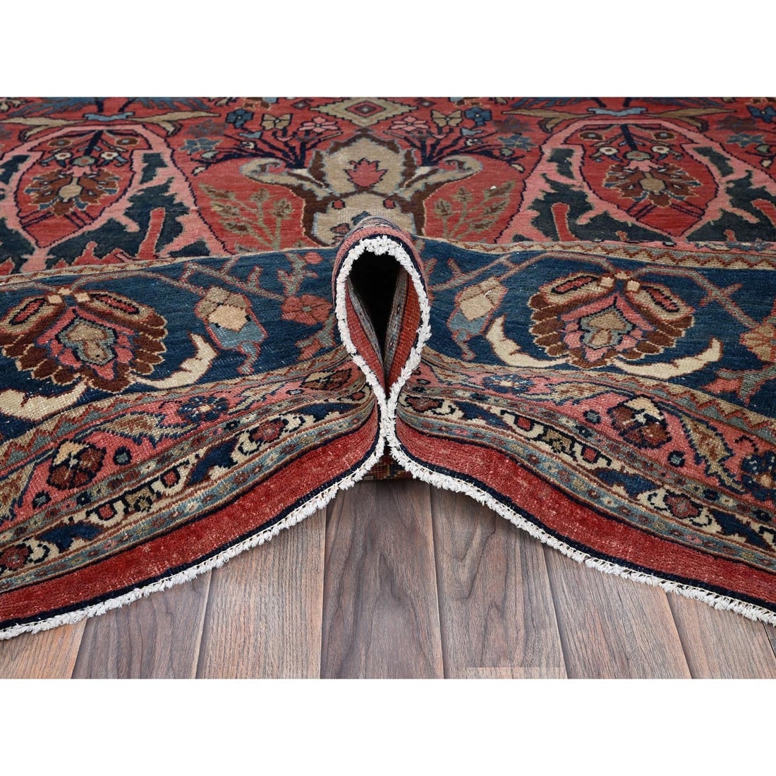 Crimson Red Antique Persian Bijar Garus Clean Hand Knotted Wool Rug - 5